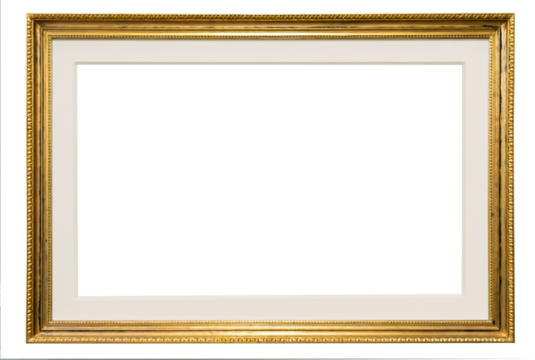 Artistic gilded antique picture frame with passepartout on   transparent background.
