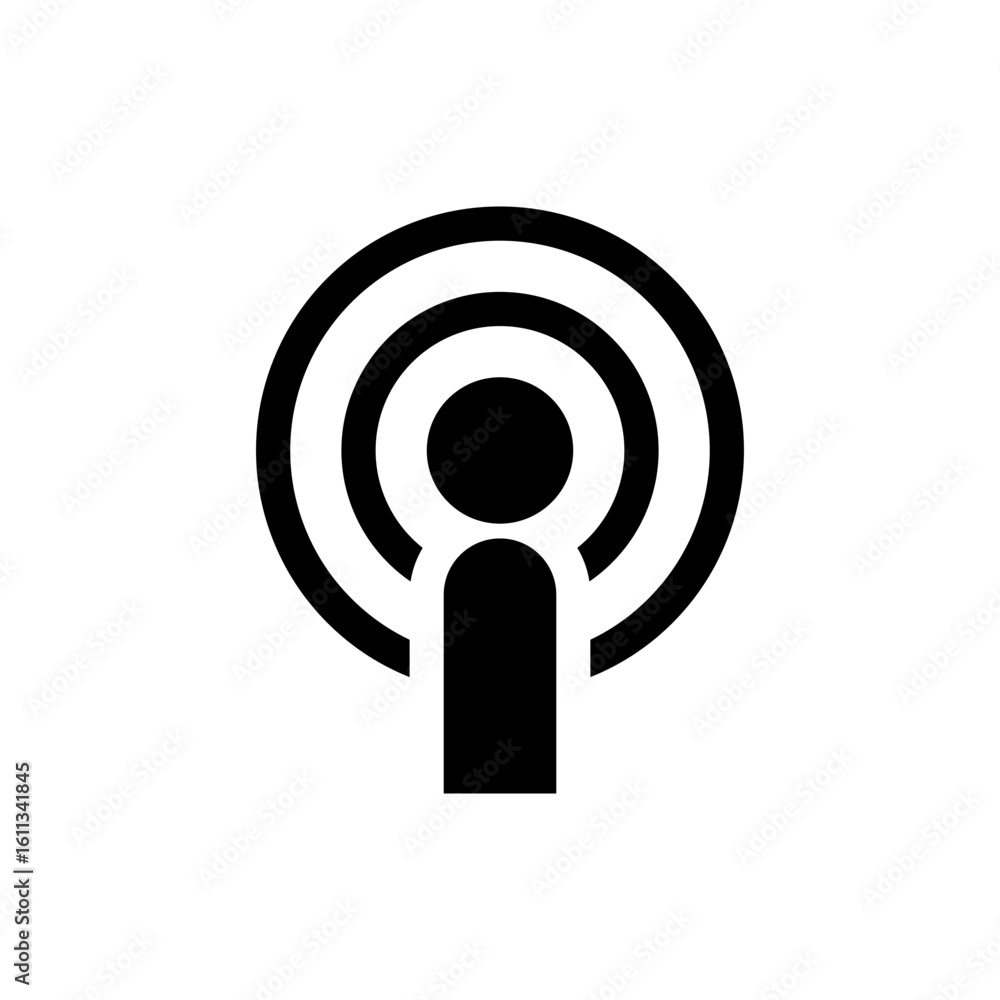 Poster podcast icon with signal wave. broadcasting and audio streaming symbol