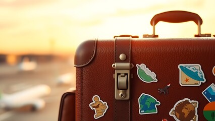 Vintage leather suitcase covered in travel stickers, evoking nostalgia and adventurous spirit.