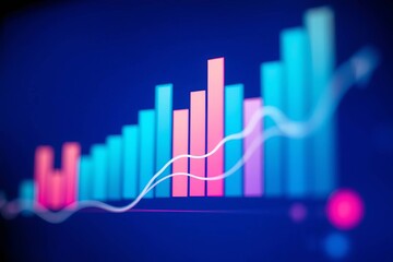 Business analytics uptrend line graphs and financial chart investment. Statistical graph with business finance concept. Blue geometric abstract technology and science background