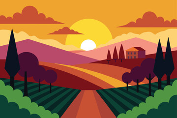 quiet vineyard at sunset