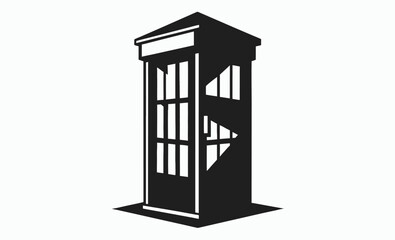 Phone booth silhouette, vintage call box, public telephone icon, silhouette vector of payphone booth 