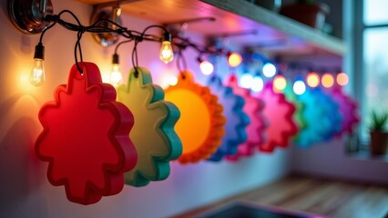 Close up shooting of colorful lighting fixtures
