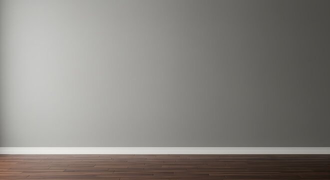 Clean and neutral empty room with gray wall and timber flooring, suitable for product mockups, posters, or staging visuals.