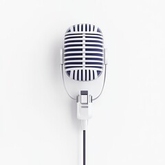Vintage microphone stands out against a clean white backdrop, emphasizing its classic design and retro aesthetics