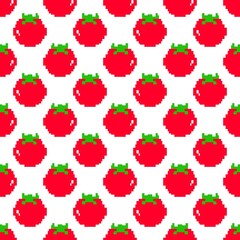 seamless pattern with pixel art tomato