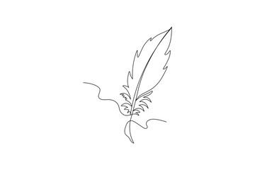 Pen feather continuous one line drawing vector illustration
