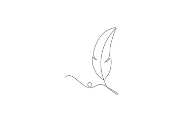 Pen feather continuous one line drawing vector illustration
