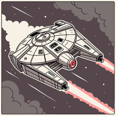 Retro Pixel Art Spaceship in Flight Through Space