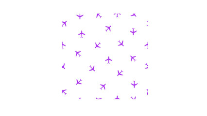 Purple airplanes flying across white background, perfect for travel, aviation, or transportation themed designs and projects