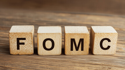 Fomc acronym spelled out on wooden blocks against a wooden background surface