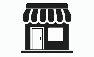 Storefront silhouette icon, small shop design, retail building shape, shop silhouette vector 