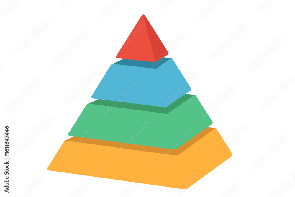 Poster colorful 3d triangular pyramid infographic with four stacked hierarchy levels. business growth conce