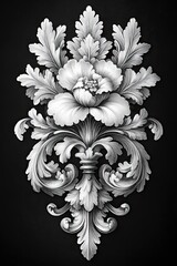 Elegant black and white floral design with intricate detailing and vintage style
