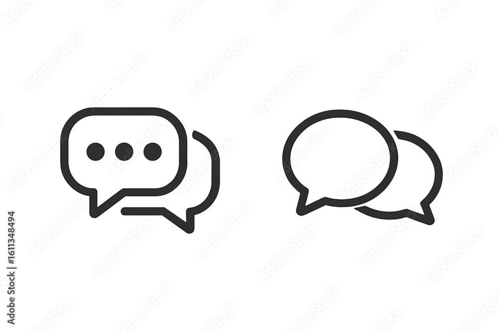 Poster minimal line chat bubbles icon set, modern communication symbols for social media messages, dialogue