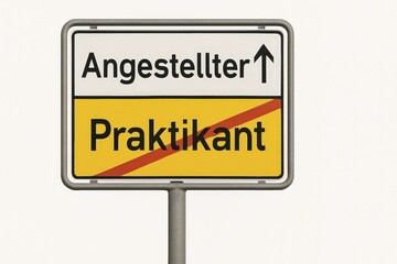 Obraz premium Employee Arrow Signpost Crosses Out Intern Role, Symbolizing Career Advancement