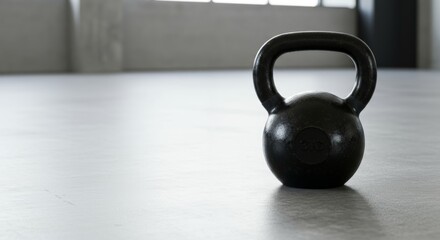 Fototapeta premium Black Kettlebell on a Smooth Gym Floor in Natural Light Setting