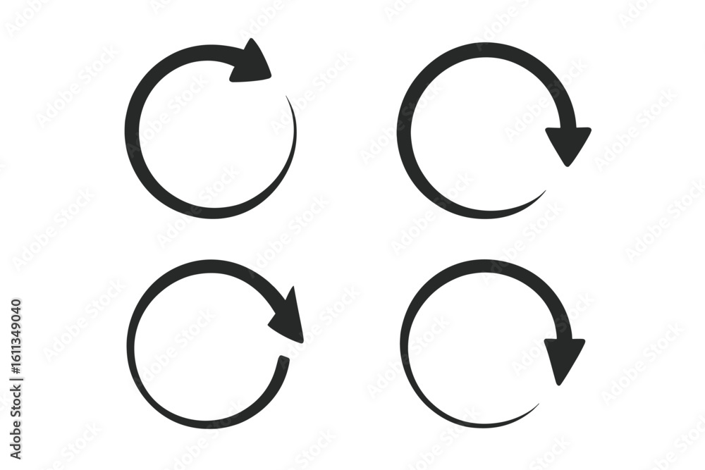 Poster circular reload arrow icon set on transparent background. 360 rotation refresh loop sign. round cycl
