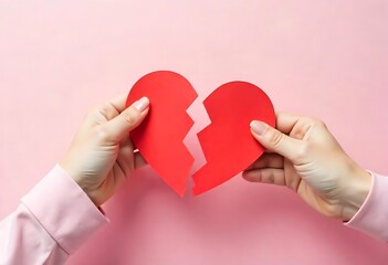 Generative AI The Pain of a Broken Heart: Female Hands Holding a Heart Separated Into Two Pieces