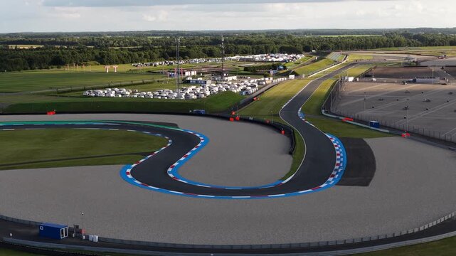 Aerial view of a winding chicane at the TT Circuit Assen in the Netherlands
