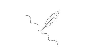 Pen feather continuous one line drawing vector illustration
