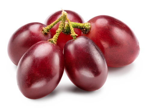 Ripe red table grape berries on white background. Cut out PNG file.