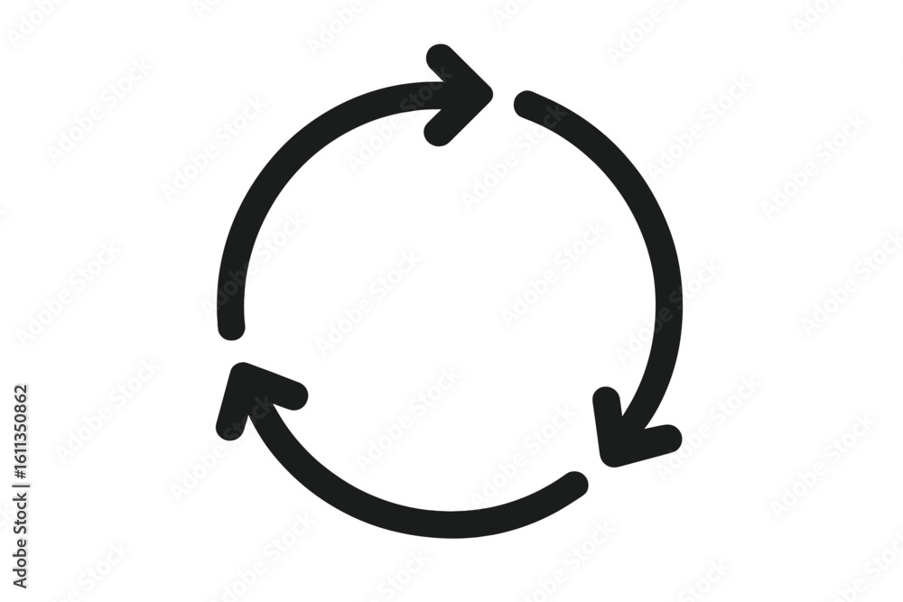 Poster circular arrows icon. three-arrow recycle cycle symbol for refresh, reload, rotation, infinite loop 