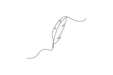 Pen feather continuous one line drawing vector illustration
