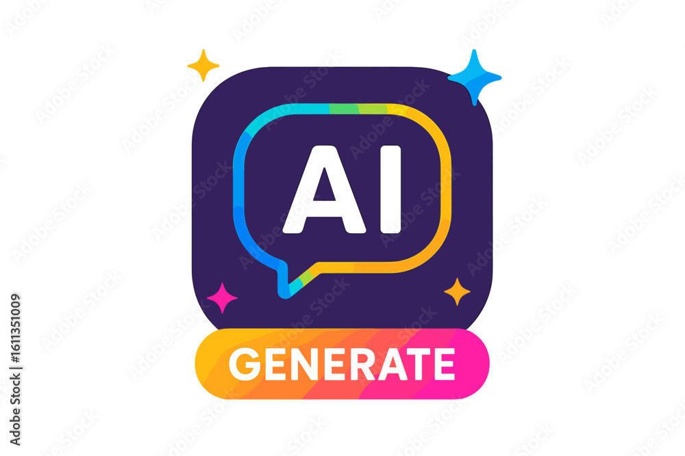Poster colorful ai generate logo icon with gradient speech bubble, sparkling stars, artificial intelligence
