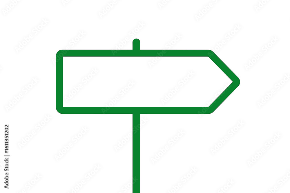 Poster blank green arrow signboard template with space for text, directional guidepost icon. vector navigat