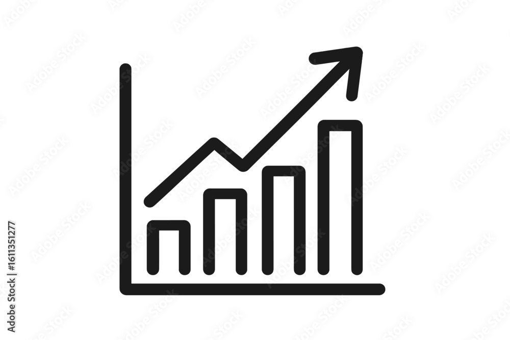 Poster upward growth bar chart with arrow business success analytics icon. rising column graph finance prof