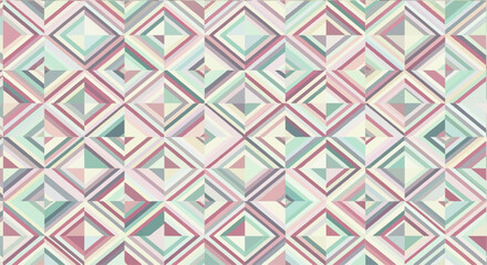 Abstract geometric pattern of overlapping squares and diamonds in pastel shades of pink, green, and white.