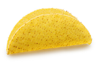 Mexican meat taco or beef stuffed tortilla isolated on white background. File contains clipping path.