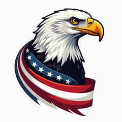 Illustrative bald eagle on American flag background, vector artwork, symbolizes patriotism 