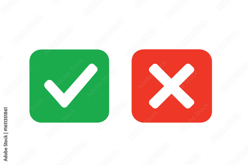 Poster green check mark and red cross icons isolated on white. correct and incorrect symbols for user inter