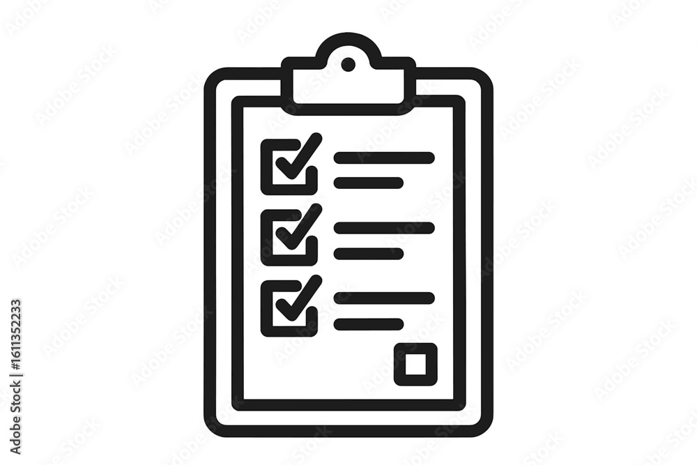 Poster checklist clipboard icon simple black line outline tick marks task list survey document organization