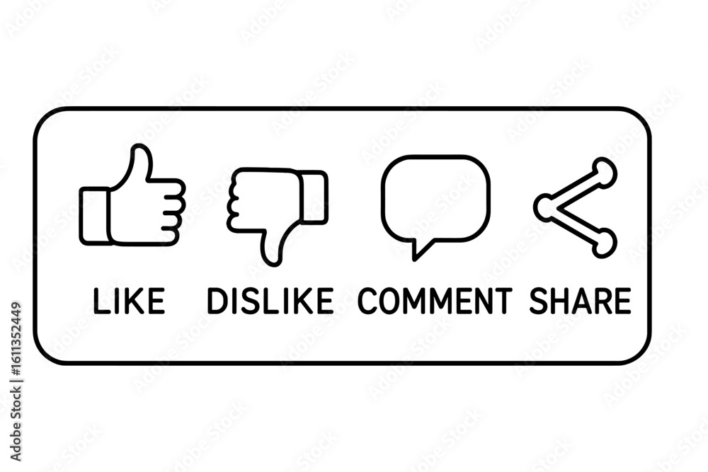 Poster social media icons set line style outline vector. like dislike comment share buttons. ui interface e