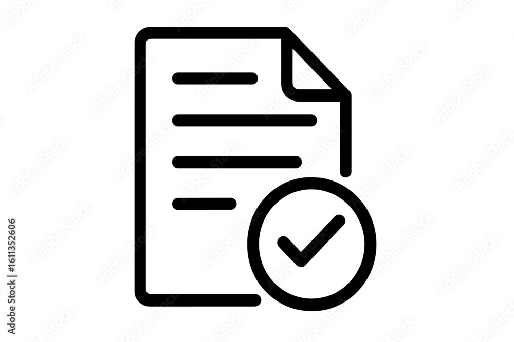 Aufkleber approved document icon with checkmark symbol. verified file confirmation vector illustration. busine