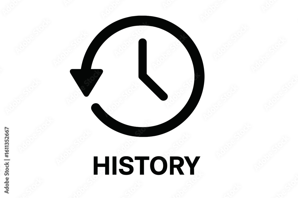 Poster history arrow clock icon symbol. circular rewind time sign indicating past sessions. browse watch ap