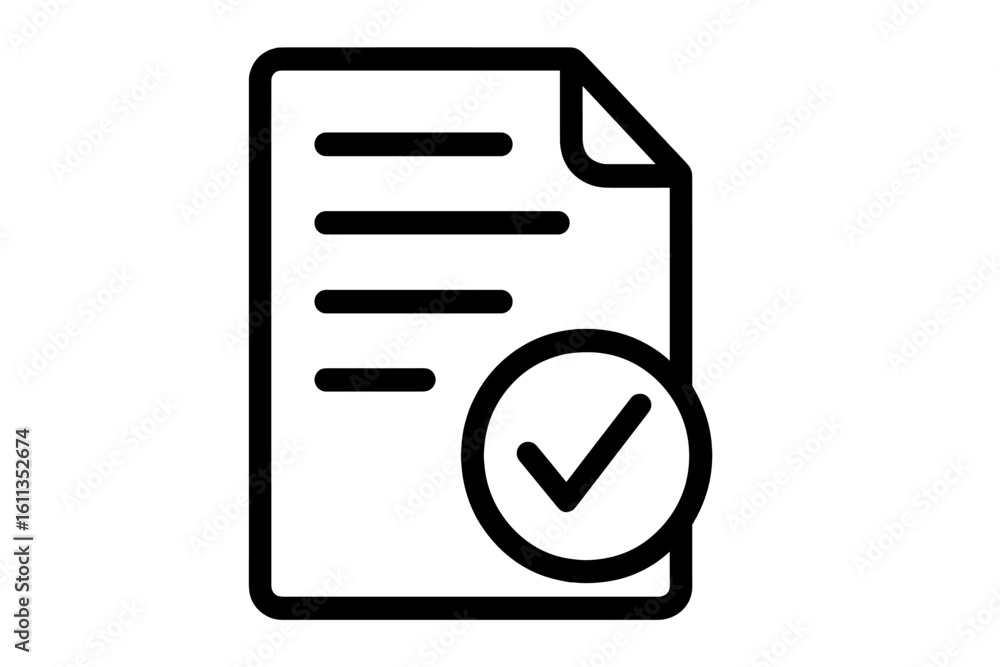 Aufkleber approved document icon with checkmark. verified file certificate validation. business office paper c