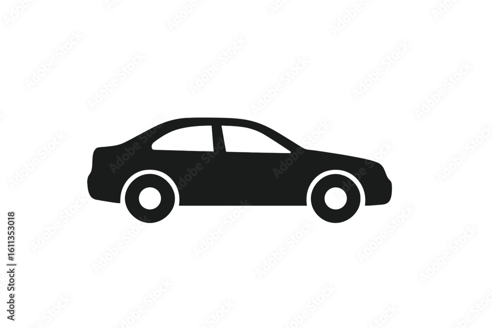 Poster car icon sedan vehicle automobile side view flat vector symbol silhouette black simple transportatio
