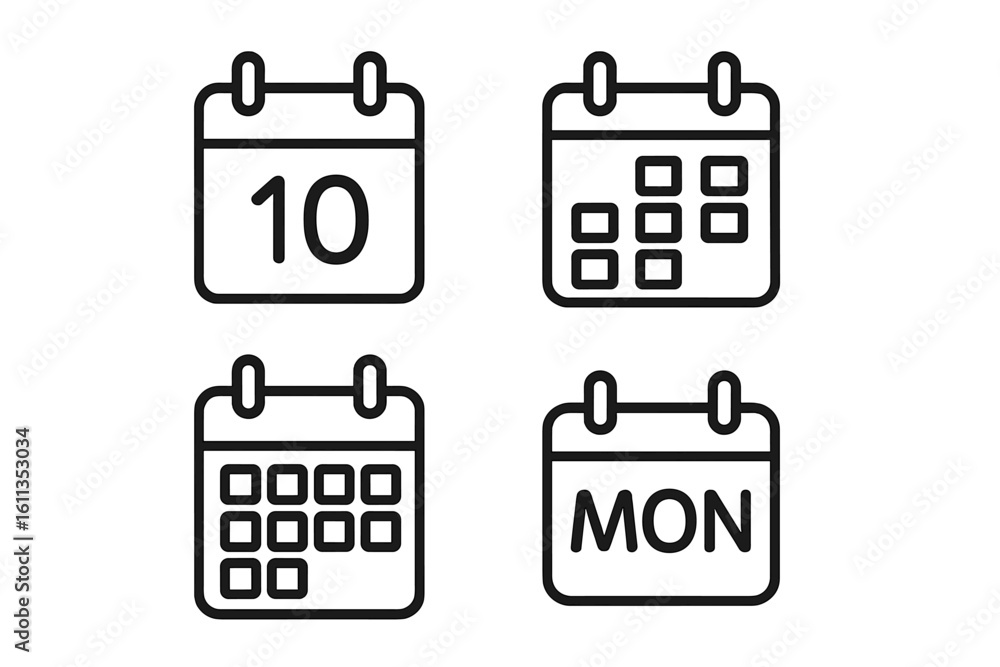 Poster calendar icon set. date week month days icons for custom calendar design. ui elements for app websit