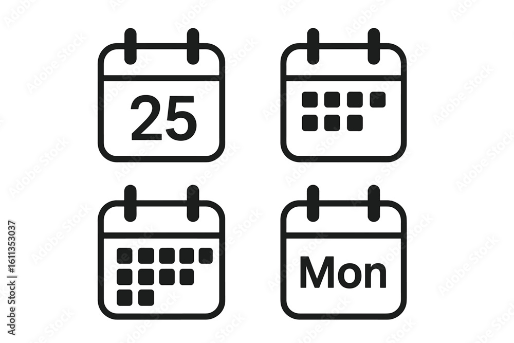 Poster calendar icon set vector. date week month day schedule symbols. ui app website interface elements. t