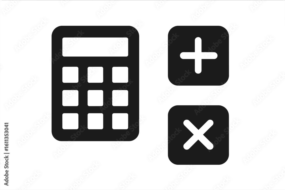 Poster calculator icon set flat design math symbols plus multiply operations digital interface app web ui v