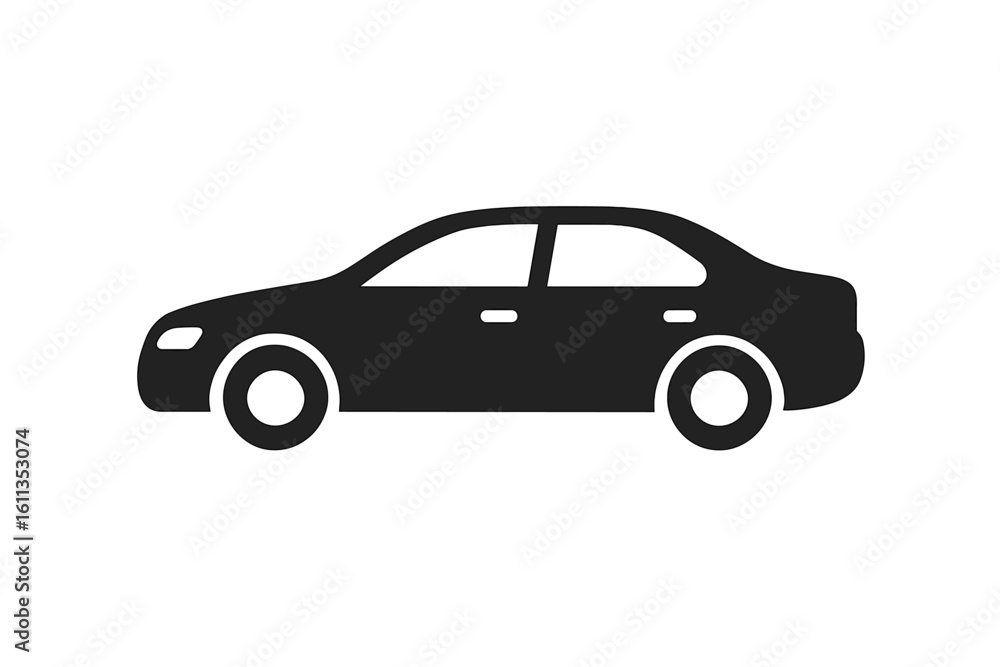 Poster sedan car icon vehicle automobile side view profile flat vector symbol silhouette transportation gra