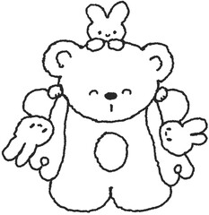 곰과 토끼 친구들 손그림 스티커