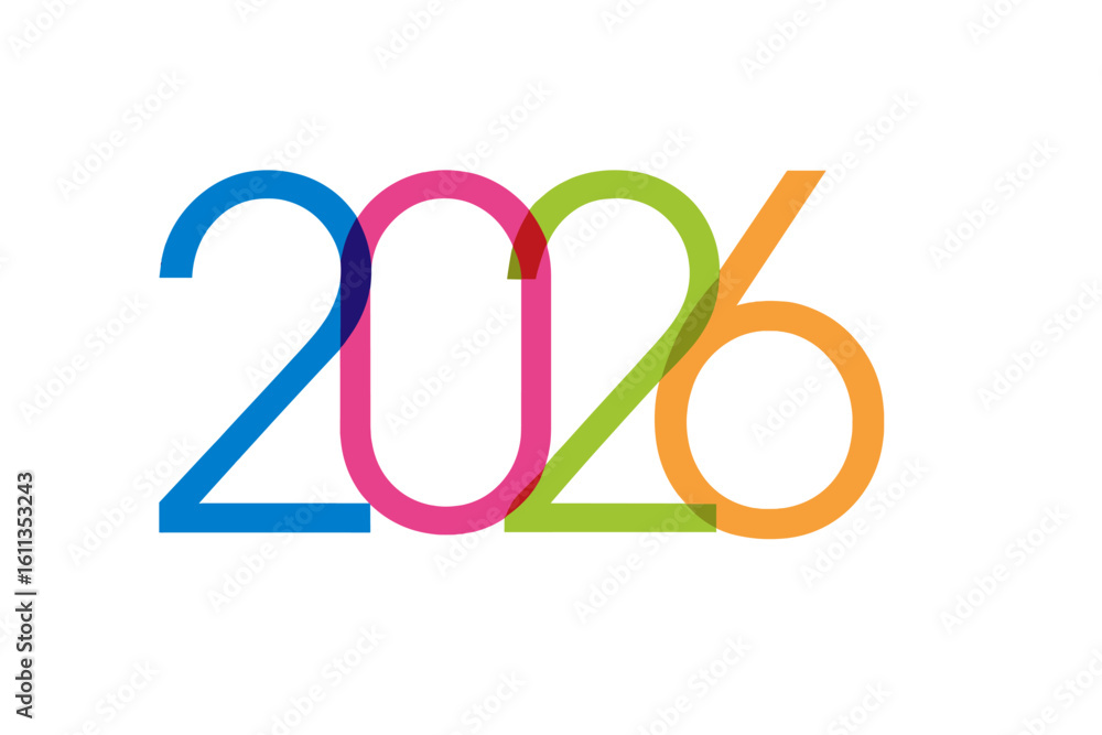 Aufkleber colorful 2026 new year number design with overlapping gradient lines. modern typography vector illus