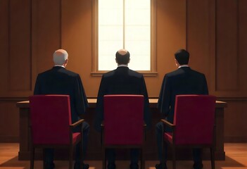 Generative AI Three Figures Silhouetted Against a Bright Window Panel Setting