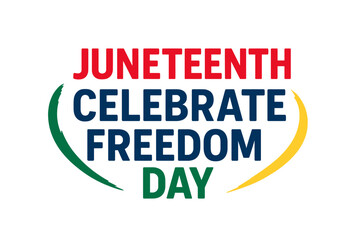 Juneteenth Freedom Day celebration banner with bold typography, red green yellow swoosh accents, African American Emancipation Day vector illustration, transparent PNG template