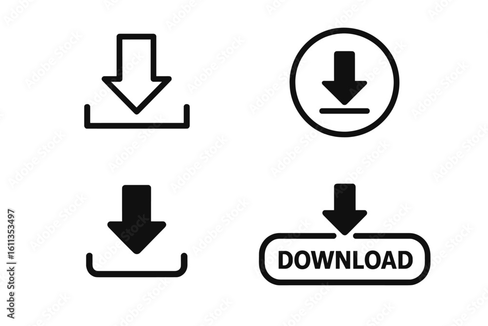 Poster download icons set. download buttons for website app software interface. ui ux web design elements. 
